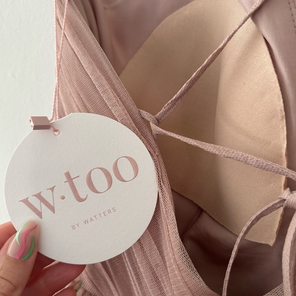 NWT Watters WTOO Lexie - Solid Blush Tulle Gown Lace Up Adjustable Straps - Picture 10 of 14